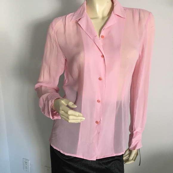 {new} DKNY Pink silk button down blouse - Picture 2 of 8